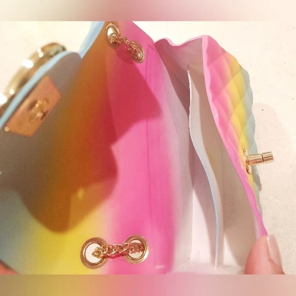 Rainbow Jelly Crossbody Purse Handbag Shoulder Chain Multi-Colored Small